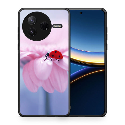 Θήκη Xiaomi Poco F7 Pro Ladybug Flower από τη Smartfits με σχέδιο στο πίσω μέρος και μαύρο περίβλημα | Xiaomi Poco F7 Pro Ladybug Flower case with colorful back and black bezels