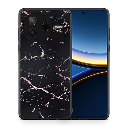 Θήκη Xiaomi Poco F7 Pro Black Rosegold Marble από τη Smartfits με σχέδιο στο πίσω μέρος και μαύρο περίβλημα | Xiaomi Poco F7 Pro Black Rosegold Marble case with colorful back and black bezels