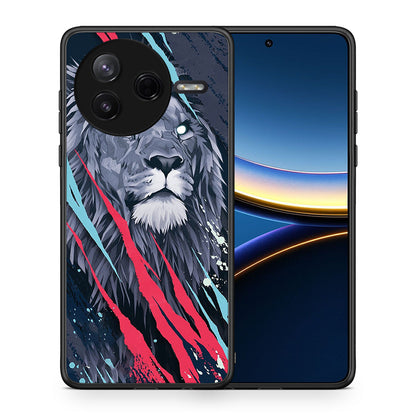 Θήκη Xiaomi Poco F7 Pro Lion Designer PopArt από τη Smartfits με σχέδιο στο πίσω μέρος και μαύρο περίβλημα | Xiaomi Poco F7 Pro Lion Designer PopArt case with colorful back and black bezels