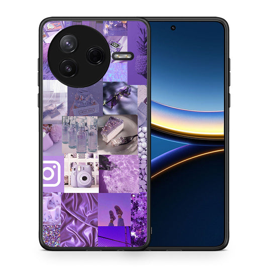 Θήκη Xiaomi Poco F7 Pro Purple Aesthetic Collage από τη Smartfits με σχέδιο στο πίσω μέρος και μαύρο περίβλημα | Xiaomi Poco F7 Pro Purple Aesthetic Collage case with colorful back and black bezels