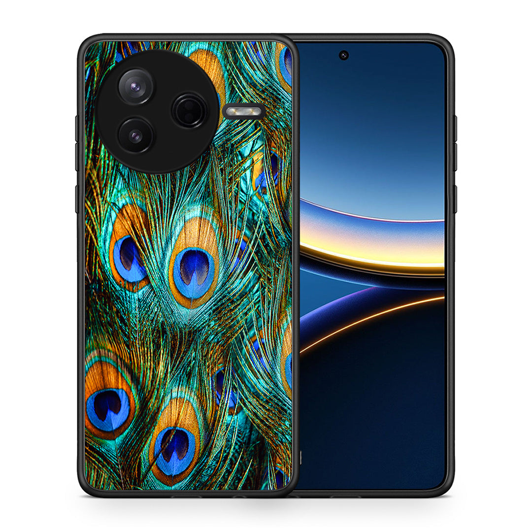 Θήκη Xiaomi Poco F7 Pro Real Peacock Feathers από τη Smartfits με σχέδιο στο πίσω μέρος και μαύρο περίβλημα | Xiaomi Poco F7 Pro Real Peacock Feathers case with colorful back and black bezels