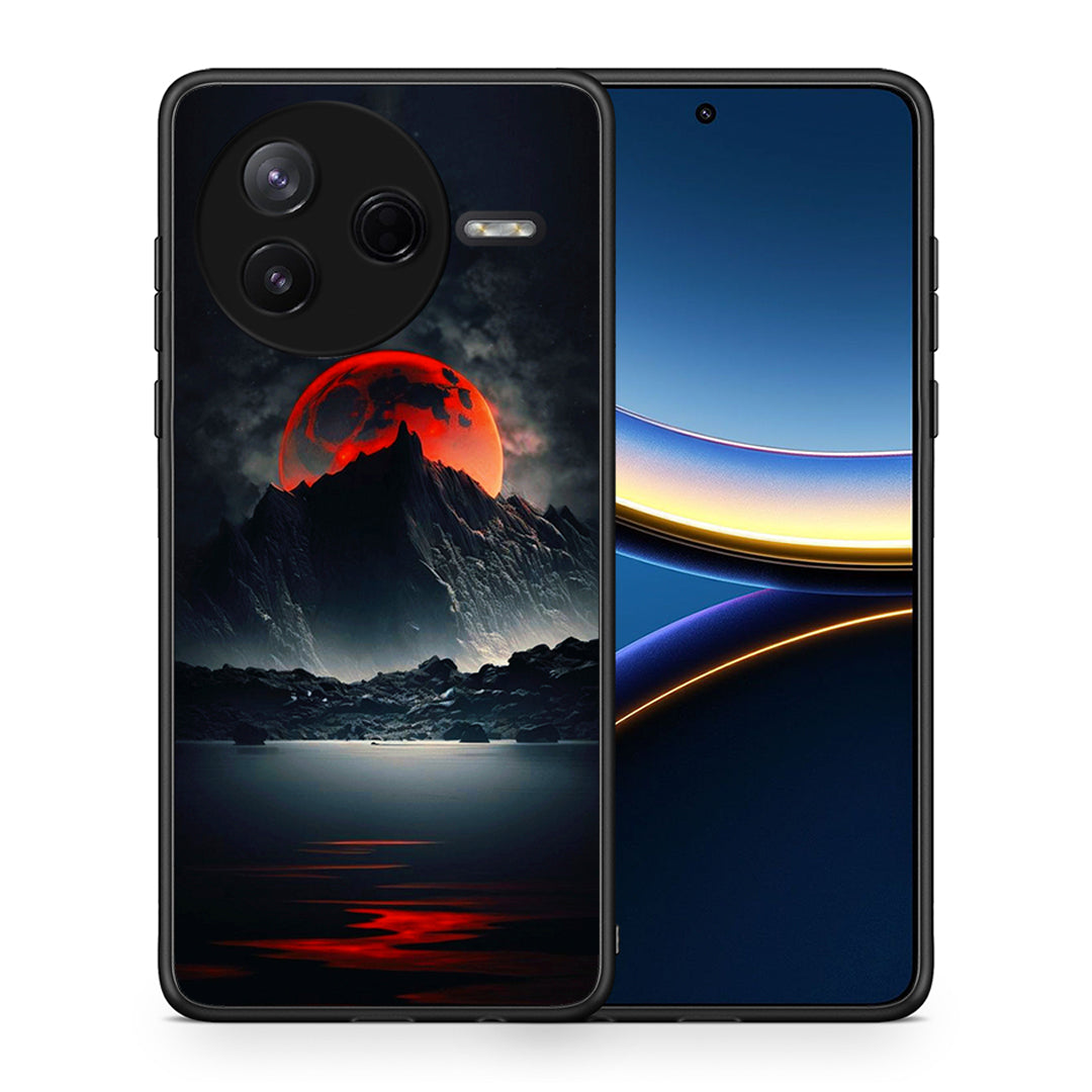 Θήκη Xiaomi Poco F7 Pro Red Full Moon από τη Smartfits με σχέδιο στο πίσω μέρος και μαύρο περίβλημα | Xiaomi Poco F7 Pro Red Full Moon case with colorful back and black bezels