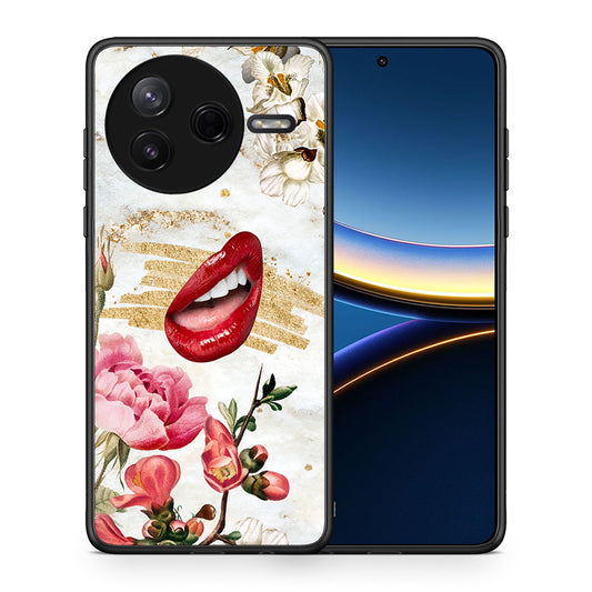 Θήκη Xiaomi Poco F7 Pro Red Lips από τη Smartfits με σχέδιο στο πίσω μέρος και μαύρο περίβλημα | Xiaomi Poco F7 Pro Red Lips case with colorful back and black bezels