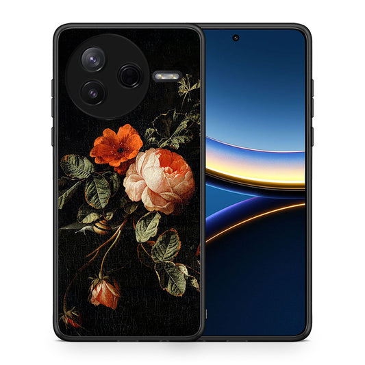 Θήκη Xiaomi Poco F7 Pro Vintage Roses από τη Smartfits με σχέδιο στο πίσω μέρος και μαύρο περίβλημα | Xiaomi Poco F7 Pro Vintage Roses case with colorful back and black bezels