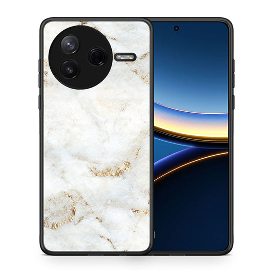Θήκη Xiaomi Poco F7 Pro White Gold Marble από τη Smartfits με σχέδιο στο πίσω μέρος και μαύρο περίβλημα | Xiaomi Poco F7 Pro White Gold Marble case with colorful back and black bezels