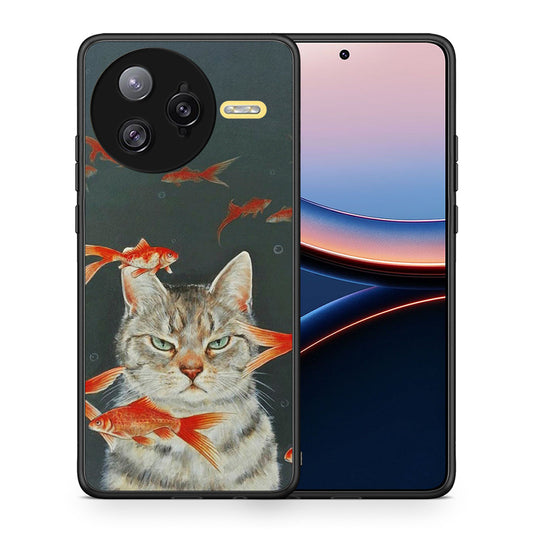 Θήκη Xiaomi Poco F7 Ultra Cat Goldfish από τη Smartfits με σχέδιο στο πίσω μέρος και μαύρο περίβλημα | Xiaomi Poco F7 Ultra Cat Goldfish case with colorful back and black bezels