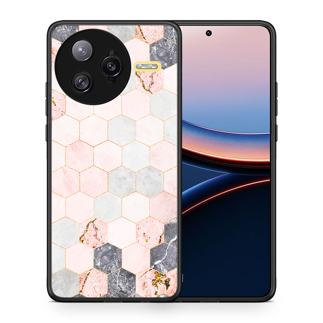 Θήκη Xiaomi Poco F7 Ultra Hexagon Pink Marble από τη Smartfits με σχέδιο στο πίσω μέρος και μαύρο περίβλημα | Xiaomi Poco F7 Ultra Hexagon Pink Marble case with colorful back and black bezels