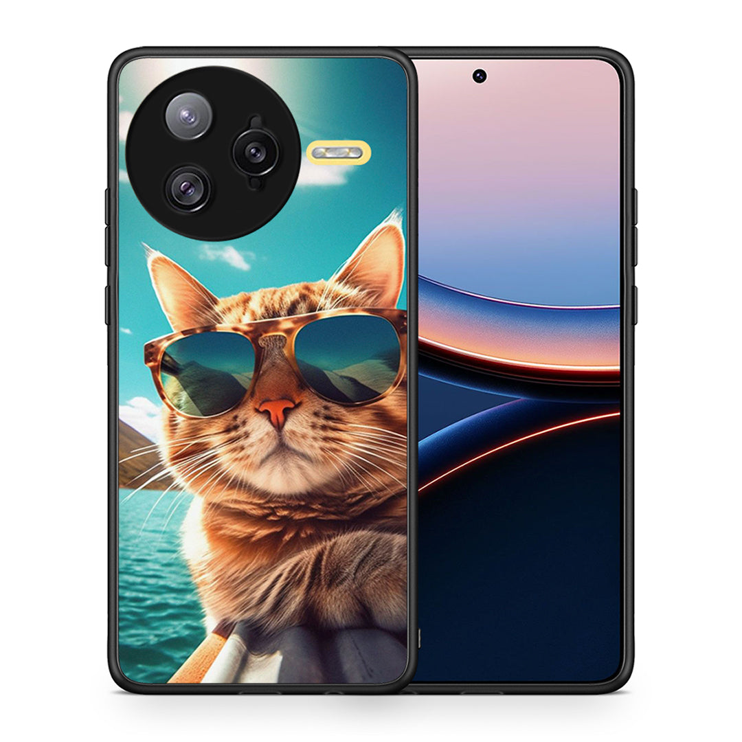 Θήκη Xiaomi Poco F7 Ultra Summer Cat από τη Smartfits με σχέδιο στο πίσω μέρος και μαύρο περίβλημα | Xiaomi Poco F7 Ultra Summer Cat case with colorful back and black bezels
