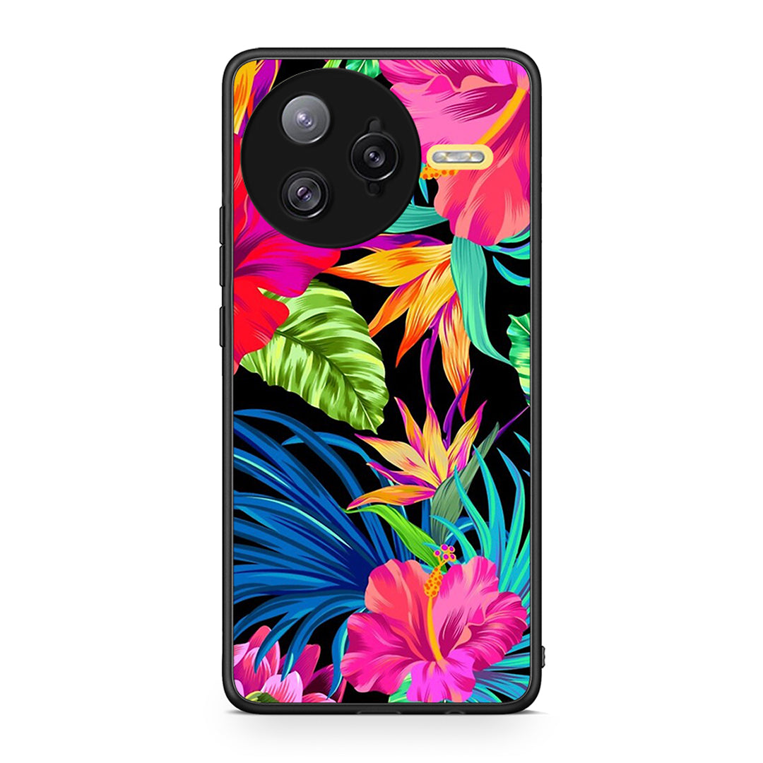 Xiaomi Poco F7 Ultra Tropical Flowers θήκη από τη Smartfits με σχέδιο στο πίσω μέρος και μαύρο περίβλημα | Smartphone case with colorful back and black bezels by Smartfits