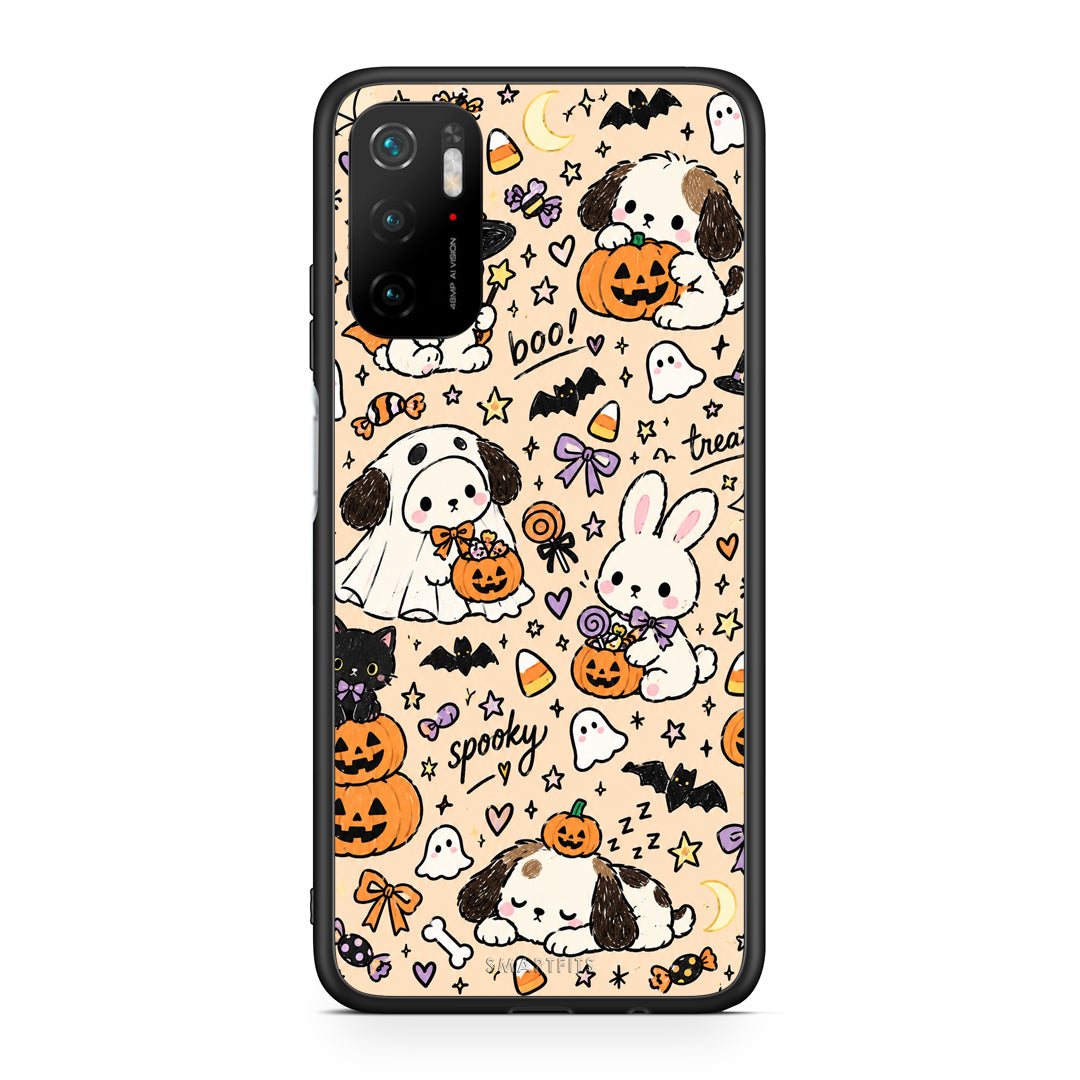 Θήκη Xiaomi Redmi Note 10 5G Halloween Puppies and Friends on Cream από τη Smartfits με σχέδιο στο πίσω μέρος και μαύρο περίβλημα | Xiaomi Redmi Note 10 5G Halloween Puppies and Friends on Cream case with colorful back and black bezels