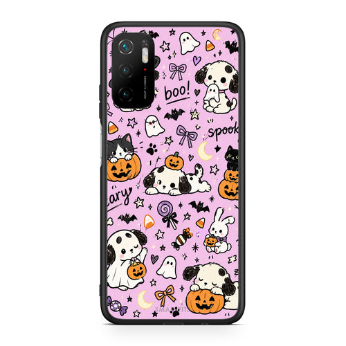 Θήκη Xiaomi Redmi Note 10 5G Halloween Puppies and Friends on Lilac από τη Smartfits με σχέδιο στο πίσω μέρος και μαύρο περίβλημα | Xiaomi Redmi Note 10 5G Halloween Puppies and Friends on Lilac case with colorful back and black bezels