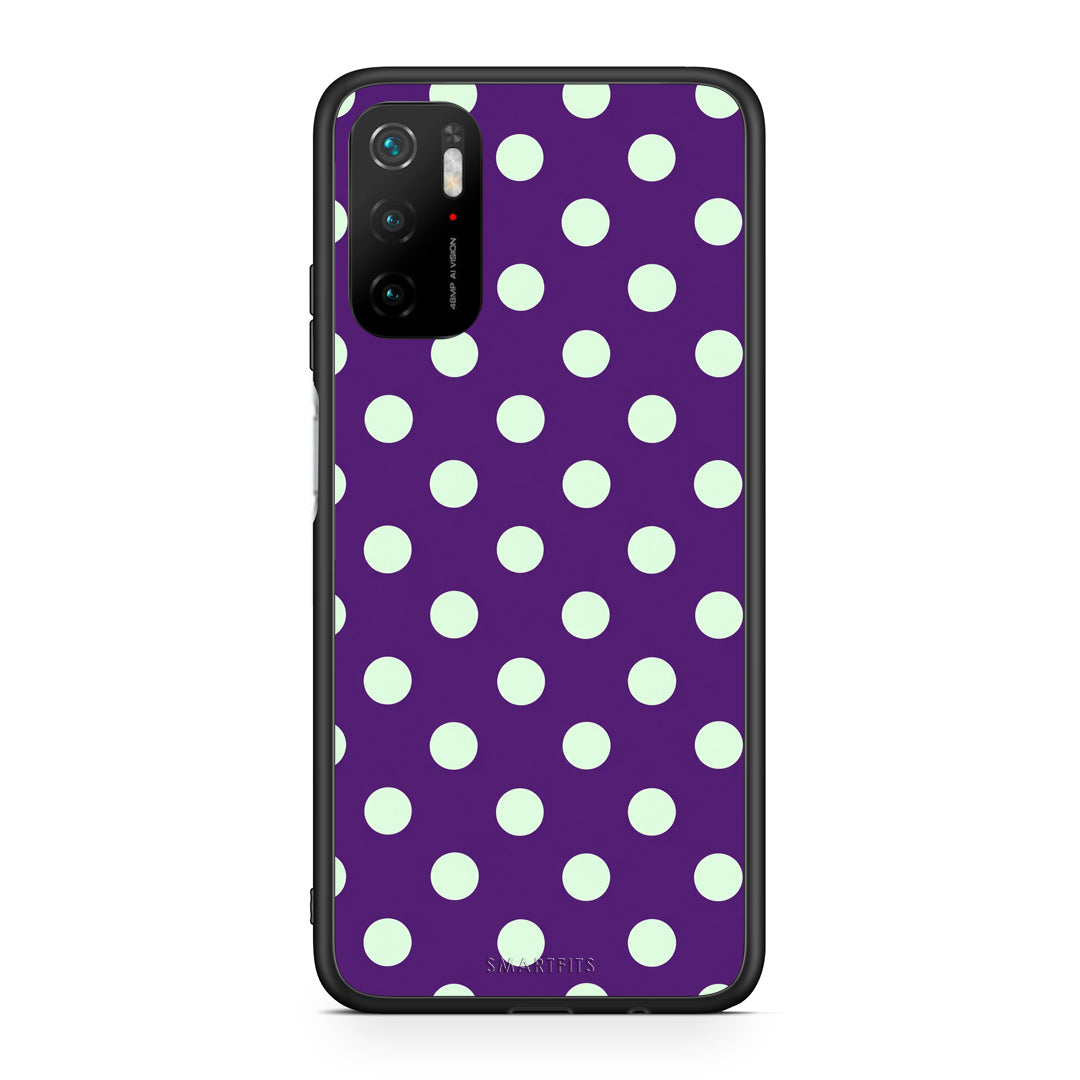 Θήκη Xiaomi Redmi Note 10 5G Mint Polka Dots on Purple από τη Smartfits με σχέδιο στο πίσω μέρος και μαύρο περίβλημα | Xiaomi Redmi Note 10 5G Mint Polka Dots on Purple case with colorful back and black bezels