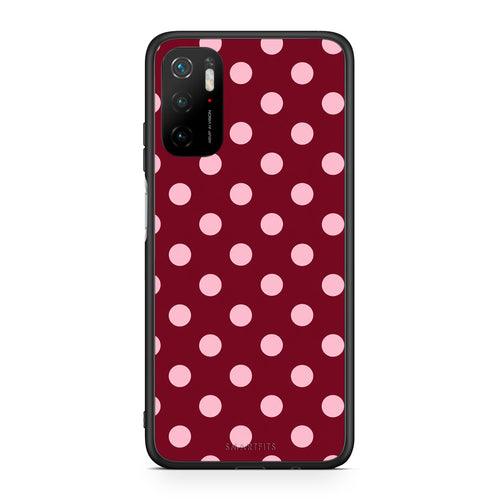 Θήκη Xiaomi Redmi Note 10 5G Pink Polka Dots on Burgundy από τη Smartfits με σχέδιο στο πίσω μέρος και μαύρο περίβλημα | Xiaomi Redmi Note 10 5G Pink Polka Dots on Burgundy case with colorful back and black bezels