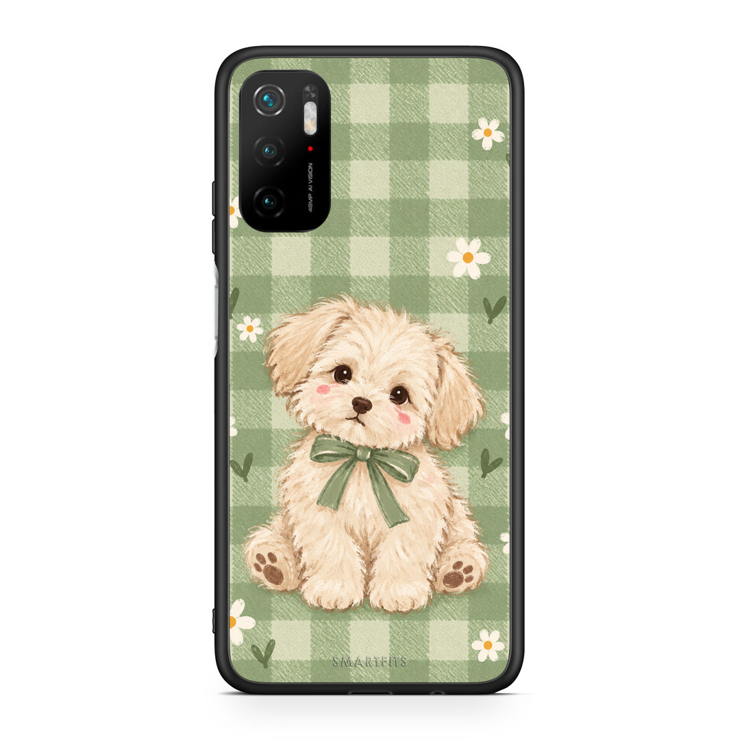 Θήκη Xiaomi Redmi Note 10 5G Puppy and Daisies on Sage Gingham από τη Smartfits με σχέδιο στο πίσω μέρος και μαύρο περίβλημα | Xiaomi Redmi Note 10 5G Puppy and Daisies on Sage Gingham case with colorful back and black bezels