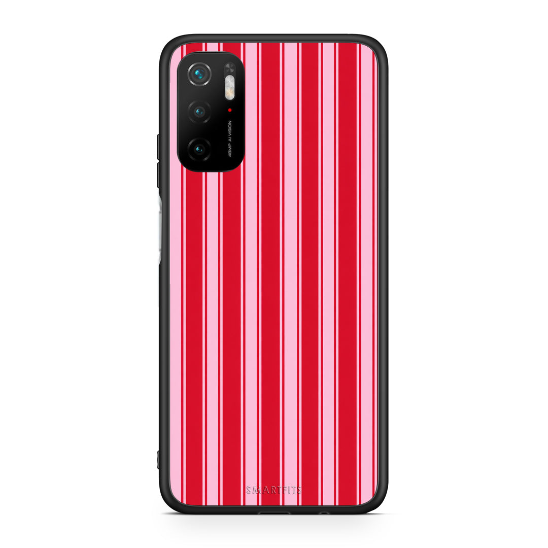 Θήκη Xiaomi Redmi Note 10 5G Red and Pink Vertical Pinstripes από τη Smartfits με σχέδιο στο πίσω μέρος και μαύρο περίβλημα | Xiaomi Redmi Note 10 5G Red and Pink Vertical Pinstripes case with colorful back and black bezels