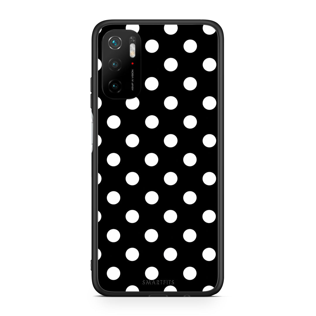 Θήκη Xiaomi Redmi Note 10 5G White Polka Dots on Black από τη Smartfits με σχέδιο στο πίσω μέρος και μαύρο περίβλημα | Xiaomi Redmi Note 10 5G White Polka Dots on Black case with colorful back and black bezels