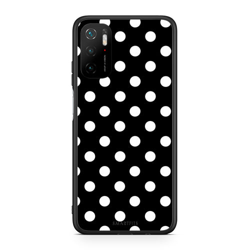 Θήκη Xiaomi Redmi Note 10 5G White Polka Dots on Black από τη Smartfits με σχέδιο στο πίσω μέρος και μαύρο περίβλημα | Xiaomi Redmi Note 10 5G White Polka Dots on Black case with colorful back and black bezels