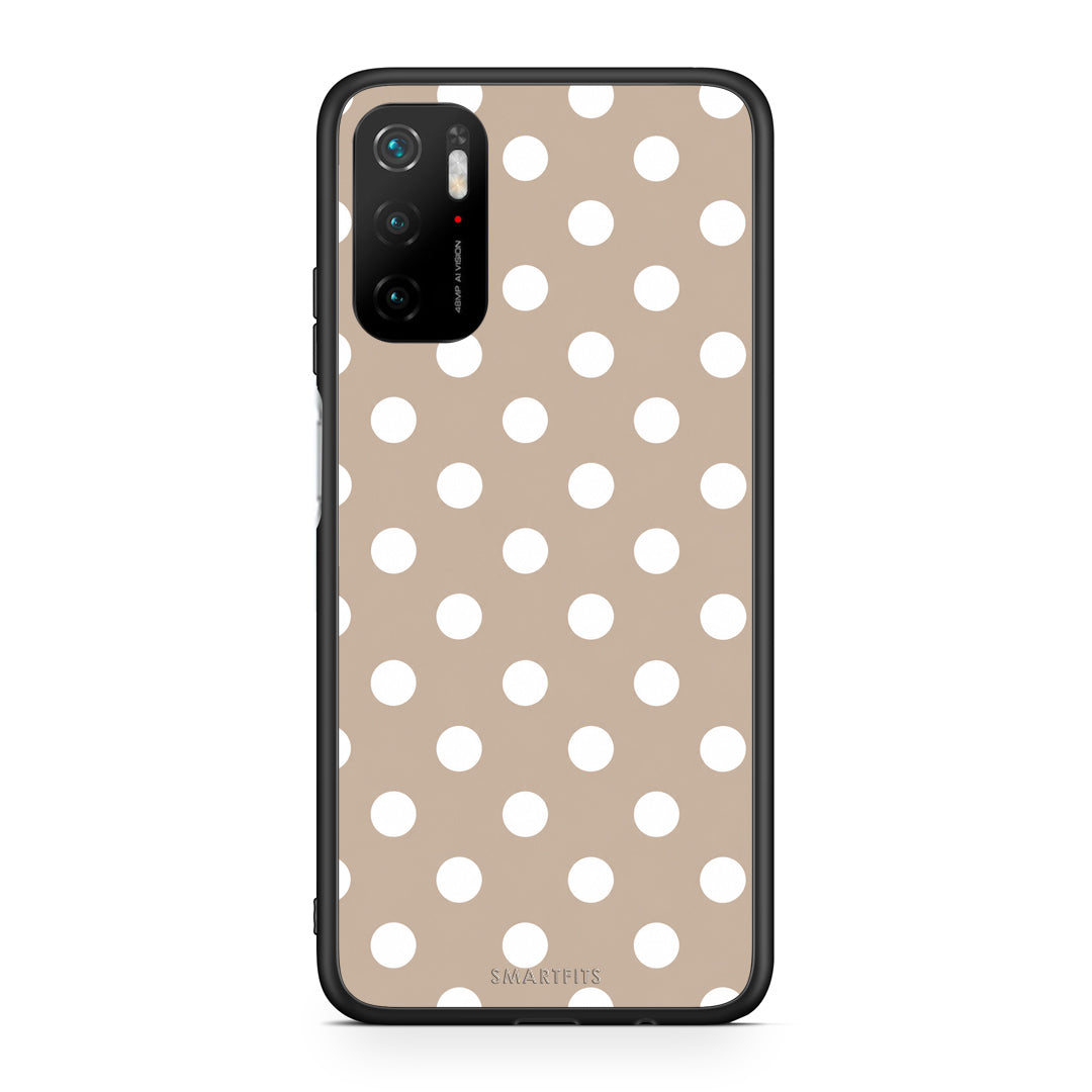 Θήκη Xiaomi Redmi Note 10 5G White Polka Dots on Taupe από τη Smartfits με σχέδιο στο πίσω μέρος και μαύρο περίβλημα | Xiaomi Redmi Note 10 5G White Polka Dots on Taupe case with colorful back and black bezels
