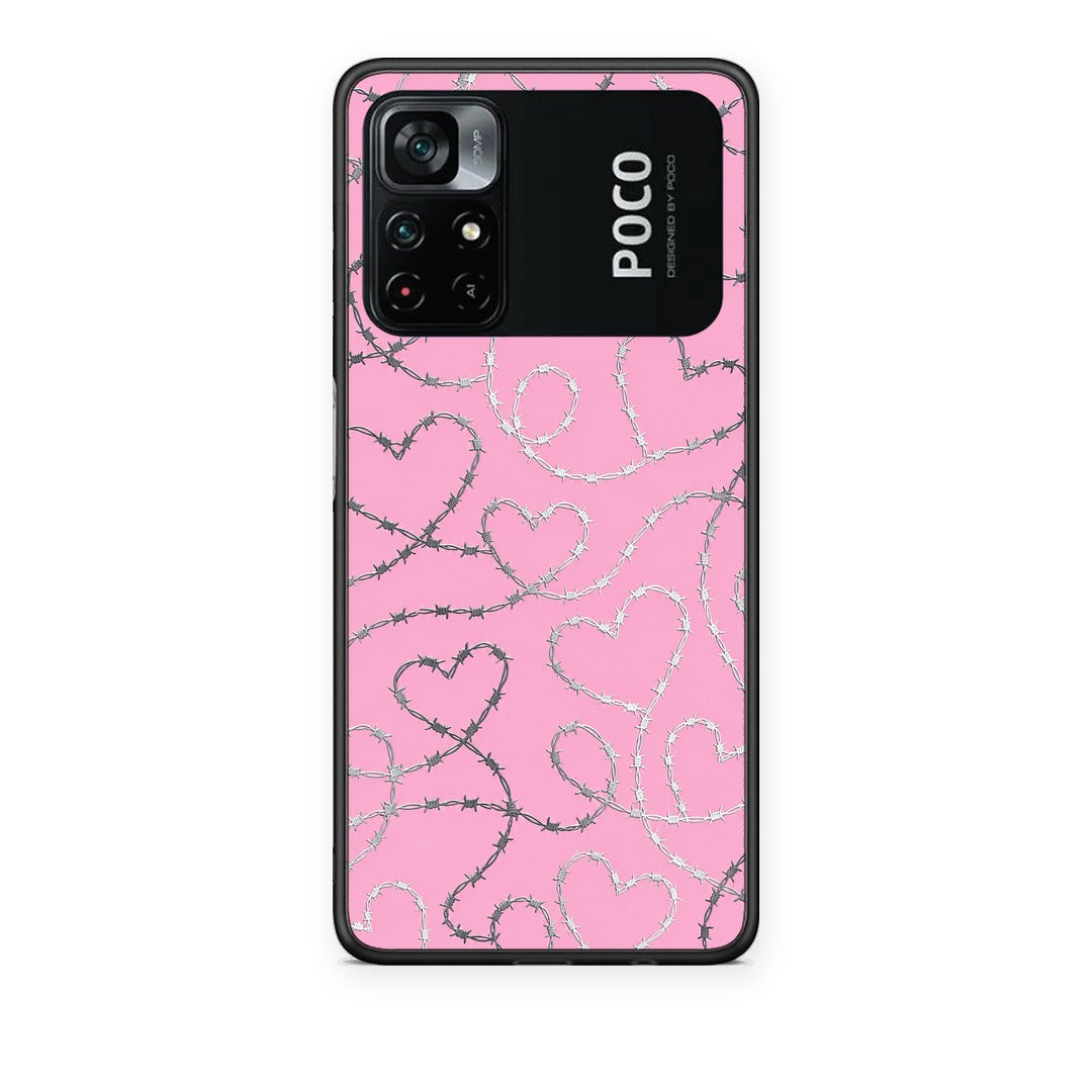 Θήκη Xiaomi Poco M4 Pro 4G Barbed Wire Hearts on Pink από τη Smartfits με σχέδιο στο πίσω μέρος και μαύρο περίβλημα | Xiaomi Poco M4 Pro 4G Barbed Wire Hearts on Pink case with colorful back and black bezels