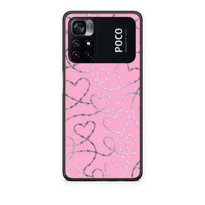 Θήκη Xiaomi Poco M4 Pro 4G Barbed Wire Hearts on Pink από τη Smartfits με σχέδιο στο πίσω μέρος και μαύρο περίβλημα | Xiaomi Poco M4 Pro 4G Barbed Wire Hearts on Pink case with colorful back and black bezels