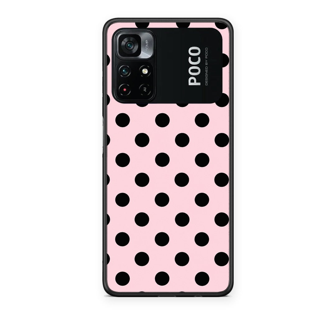 Θήκη Xiaomi Poco M4 Pro 4G Black Polka Dots on Pink από τη Smartfits με σχέδιο στο πίσω μέρος και μαύρο περίβλημα | Xiaomi Poco M4 Pro 4G Black Polka Dots on Pink case with colorful back and black bezels