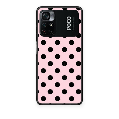 Θήκη Xiaomi Poco M4 Pro 4G Black Polka Dots on Pink από τη Smartfits με σχέδιο στο πίσω μέρος και μαύρο περίβλημα | Xiaomi Poco M4 Pro 4G Black Polka Dots on Pink case with colorful back and black bezels