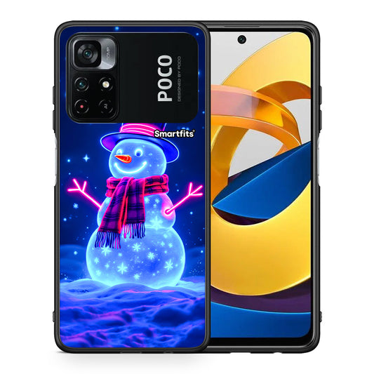 Θήκη Xiaomi Poco M4 Pro 4G Christmas Neon Snowman από τη Smartfits με σχέδιο στο πίσω μέρος και μαύρο περίβλημα | Xiaomi Poco M4 Pro 4G Christmas Neon Snowman case with colorful back and black bezels
