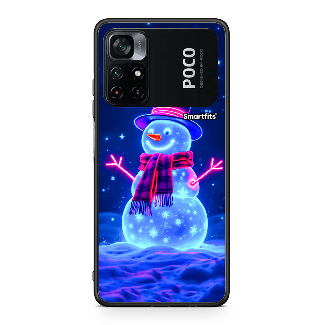 Xiaomi Poco M4 Pro 4G Christmas Neon Snowman θήκη από τη Smartfits με σχέδιο στο πίσω μέρος και μαύρο περίβλημα | Smartphone case with colorful back and black bezels by Smartfits