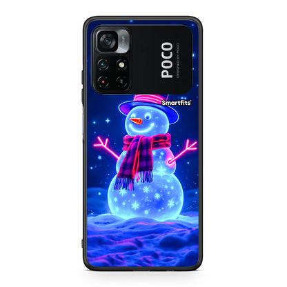 Xiaomi Poco M4 Pro 4G Christmas Neon Snowman θήκη από τη Smartfits με σχέδιο στο πίσω μέρος και μαύρο περίβλημα | Smartphone case with colorful back and black bezels by Smartfits