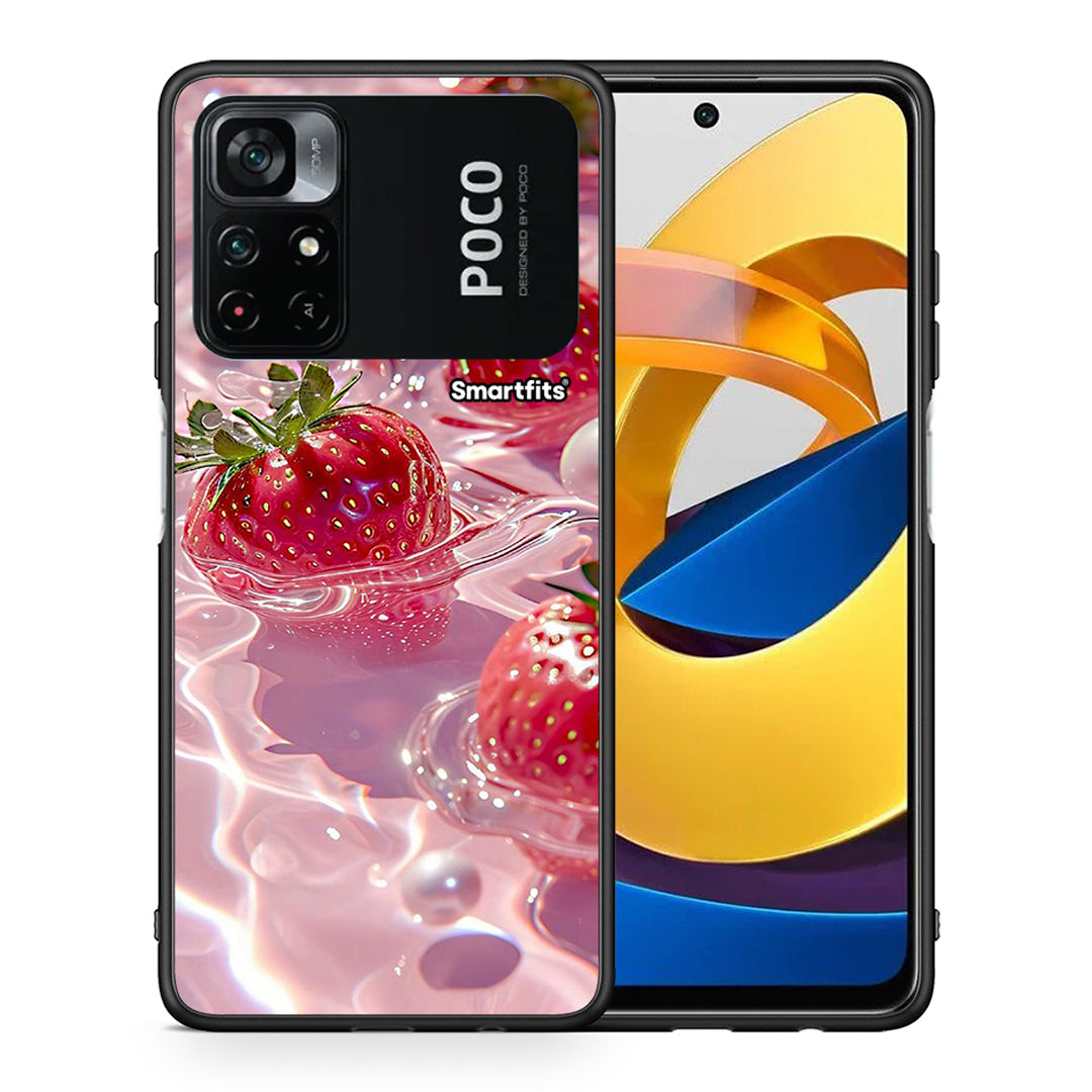 Θήκη Xiaomi Poco M4 Pro 4G Juicy Strawberries από τη Smartfits με σχέδιο στο πίσω μέρος και μαύρο περίβλημα | Xiaomi Poco M4 Pro 4G Juicy Strawberries case with colorful back and black bezels