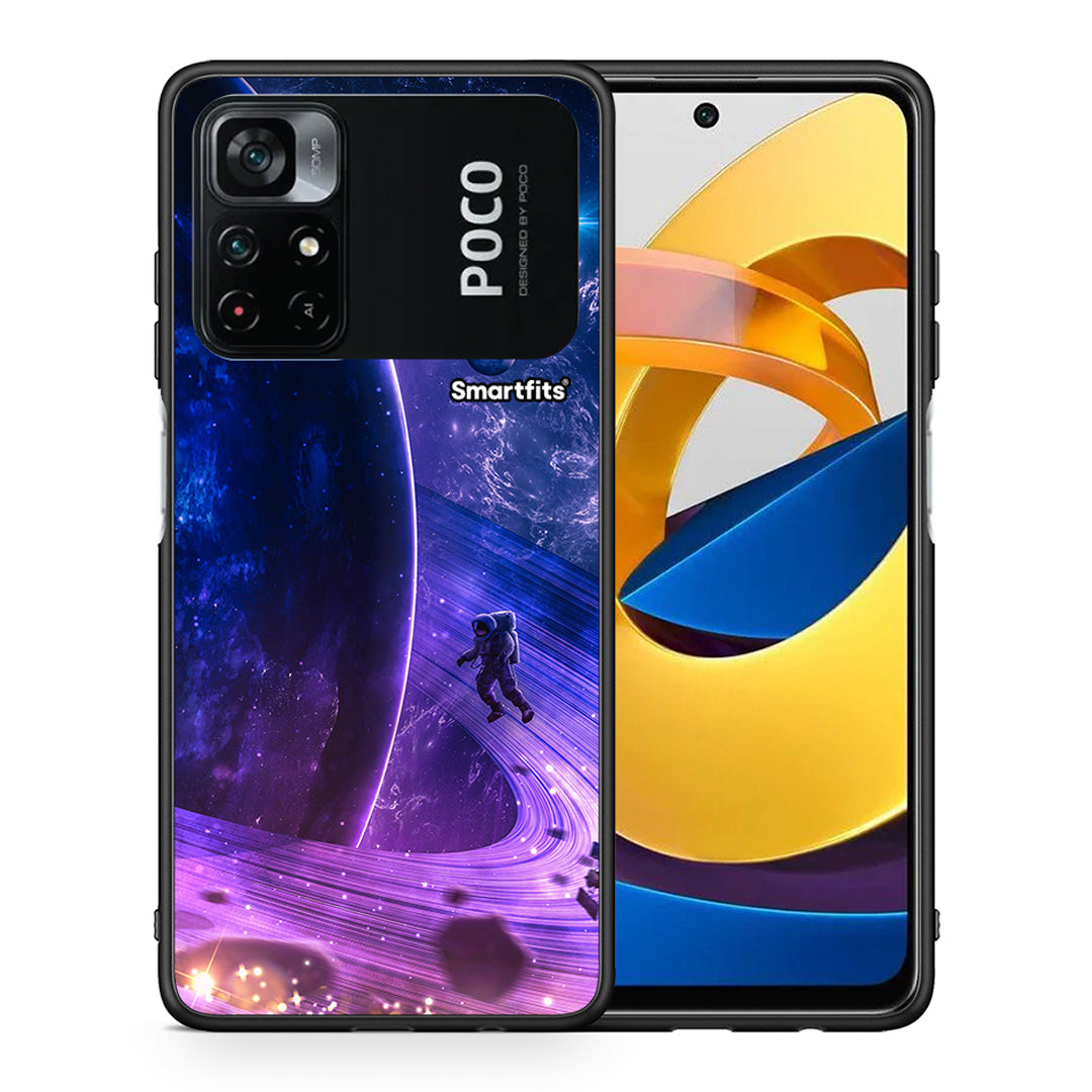 Θήκη Xiaomi Poco M4 Pro 4G Lost Astronaut από τη Smartfits με σχέδιο στο πίσω μέρος και μαύρο περίβλημα | Xiaomi Poco M4 Pro 4G Lost Astronaut case with colorful back and black bezels