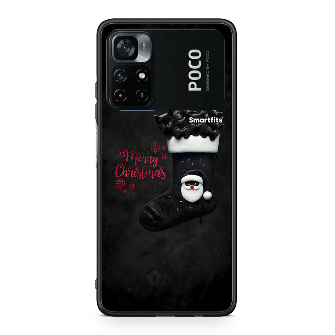 Xiaomi Poco M4 Pro 4G Merry Cat Christmas θήκη από τη Smartfits με σχέδιο στο πίσω μέρος και μαύρο περίβλημα | Smartphone case with colorful back and black bezels by Smartfits