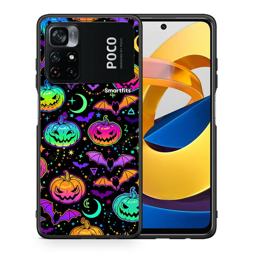 Θήκη Xiaomi Poco M4 Pro 4G Neon Halloween από τη Smartfits με σχέδιο στο πίσω μέρος και μαύρο περίβλημα | Xiaomi Poco M4 Pro 4G Neon Halloween case with colorful back and black bezels