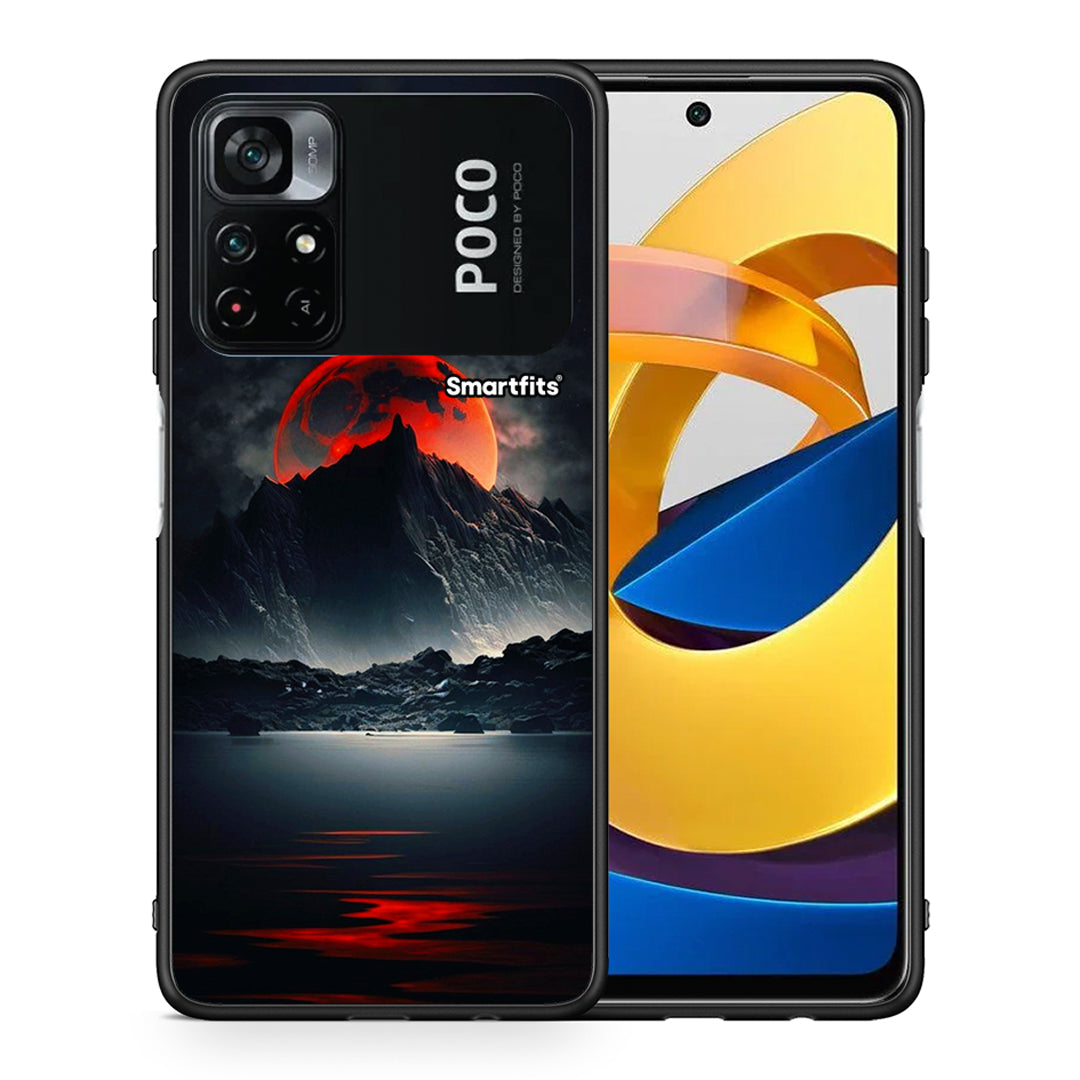 Θήκη Xiaomi Poco M4 Pro 4G Red Full Moon από τη Smartfits με σχέδιο στο πίσω μέρος και μαύρο περίβλημα | Xiaomi Poco M4 Pro 4G Red Full Moon case with colorful back and black bezels