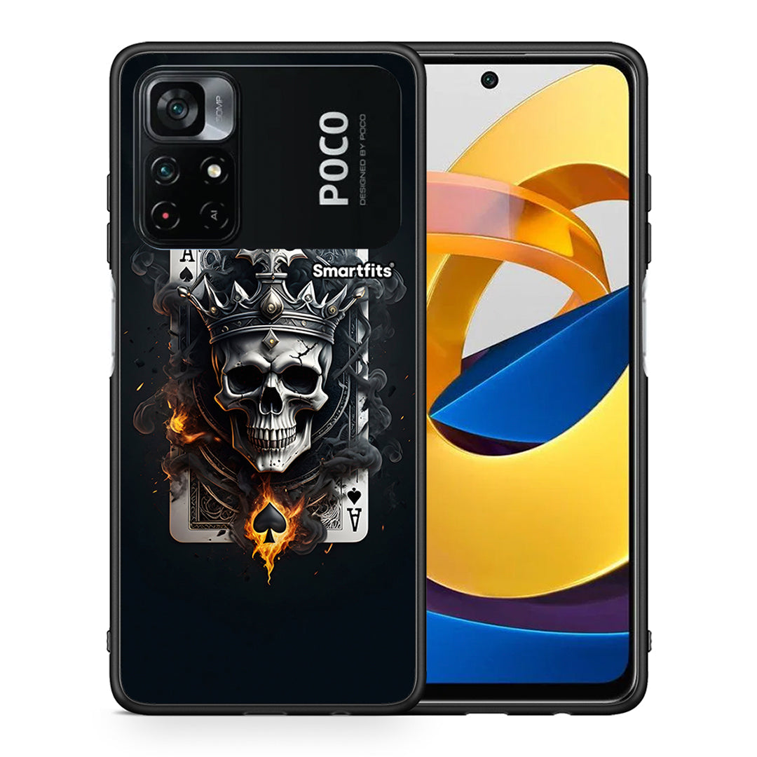 Θήκη Xiaomi Poco M4 Pro 4G Skull King Ace από τη Smartfits με σχέδιο στο πίσω μέρος και μαύρο περίβλημα | Xiaomi Poco M4 Pro 4G Skull King Ace case with colorful back and black bezels