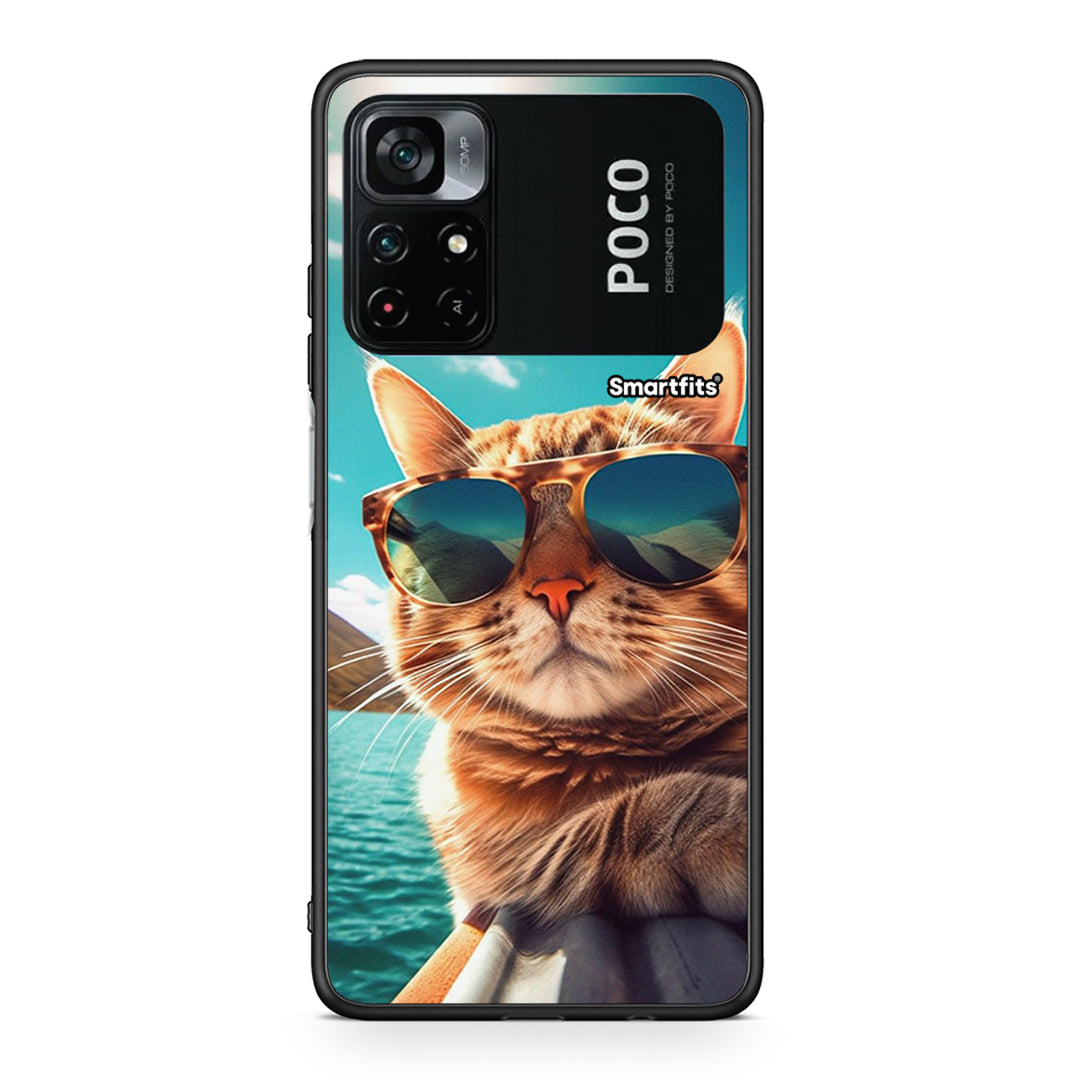 Xiaomi Poco M4 Pro 4G Summer Cat θήκη από τη Smartfits με σχέδιο στο πίσω μέρος και μαύρο περίβλημα | Smartphone case with colorful back and black bezels by Smartfits