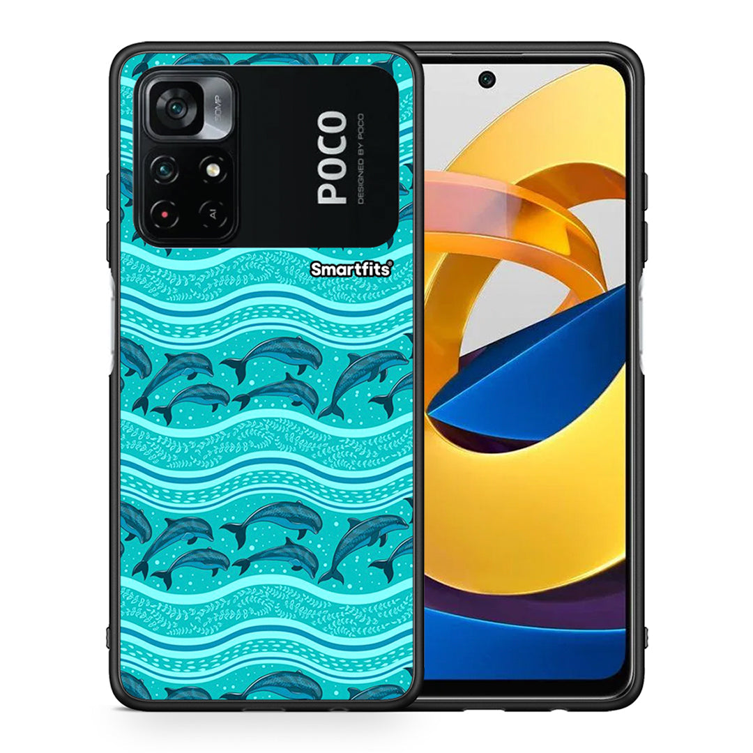 Θήκη Xiaomi Poco M4 Pro 4G Swimming Dolphins από τη Smartfits με σχέδιο στο πίσω μέρος και μαύρο περίβλημα | Xiaomi Poco M4 Pro 4G Swimming Dolphins case with colorful back and black bezels