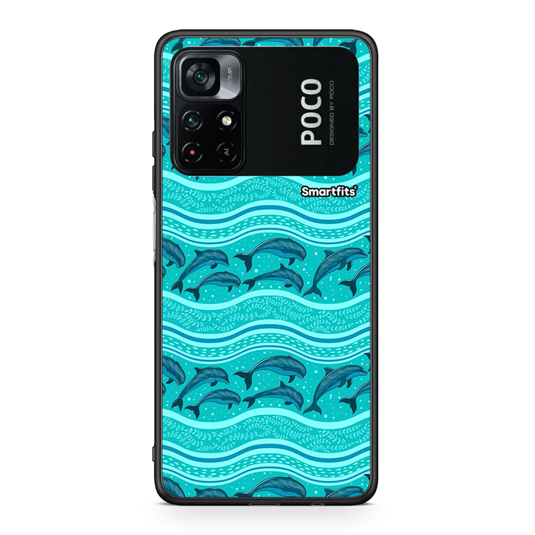 Xiaomi Poco M4 Pro 4G Swimming Dolphins θήκη από τη Smartfits με σχέδιο στο πίσω μέρος και μαύρο περίβλημα | Smartphone case with colorful back and black bezels by Smartfits