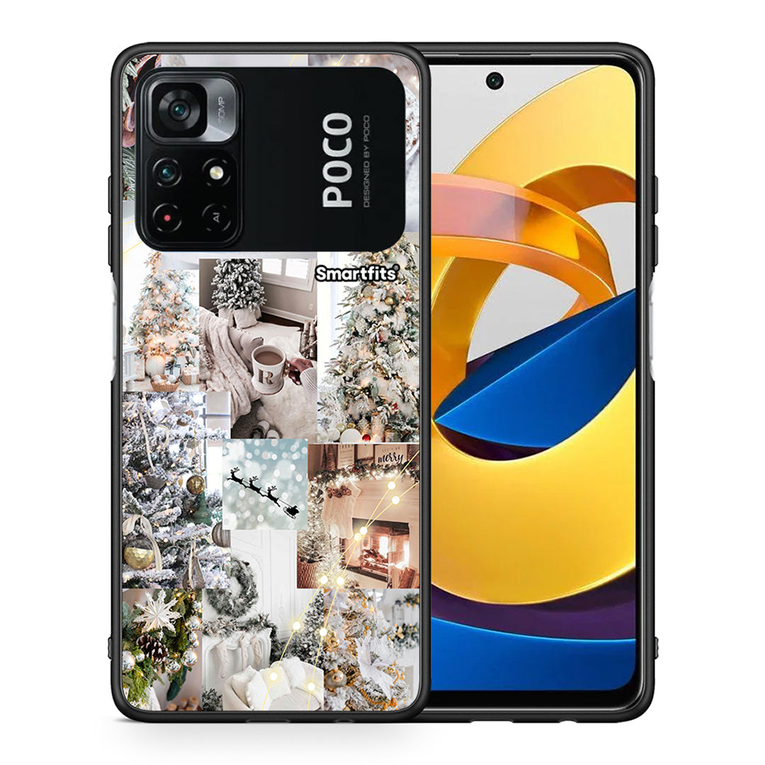 Θήκη Xiaomi Poco M4 Pro 4G White Christmas από τη Smartfits με σχέδιο στο πίσω μέρος και μαύρο περίβλημα | Xiaomi Poco M4 Pro 4G White Christmas case with colorful back and black bezels