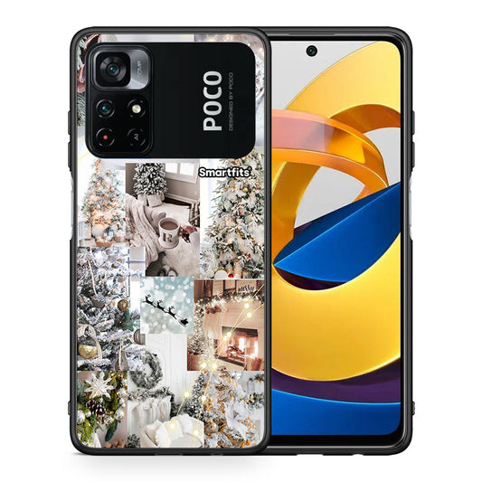 Θήκη Xiaomi Poco M4 Pro 4G White Christmas από τη Smartfits με σχέδιο στο πίσω μέρος και μαύρο περίβλημα | Xiaomi Poco M4 Pro 4G White Christmas case with colorful back and black bezels