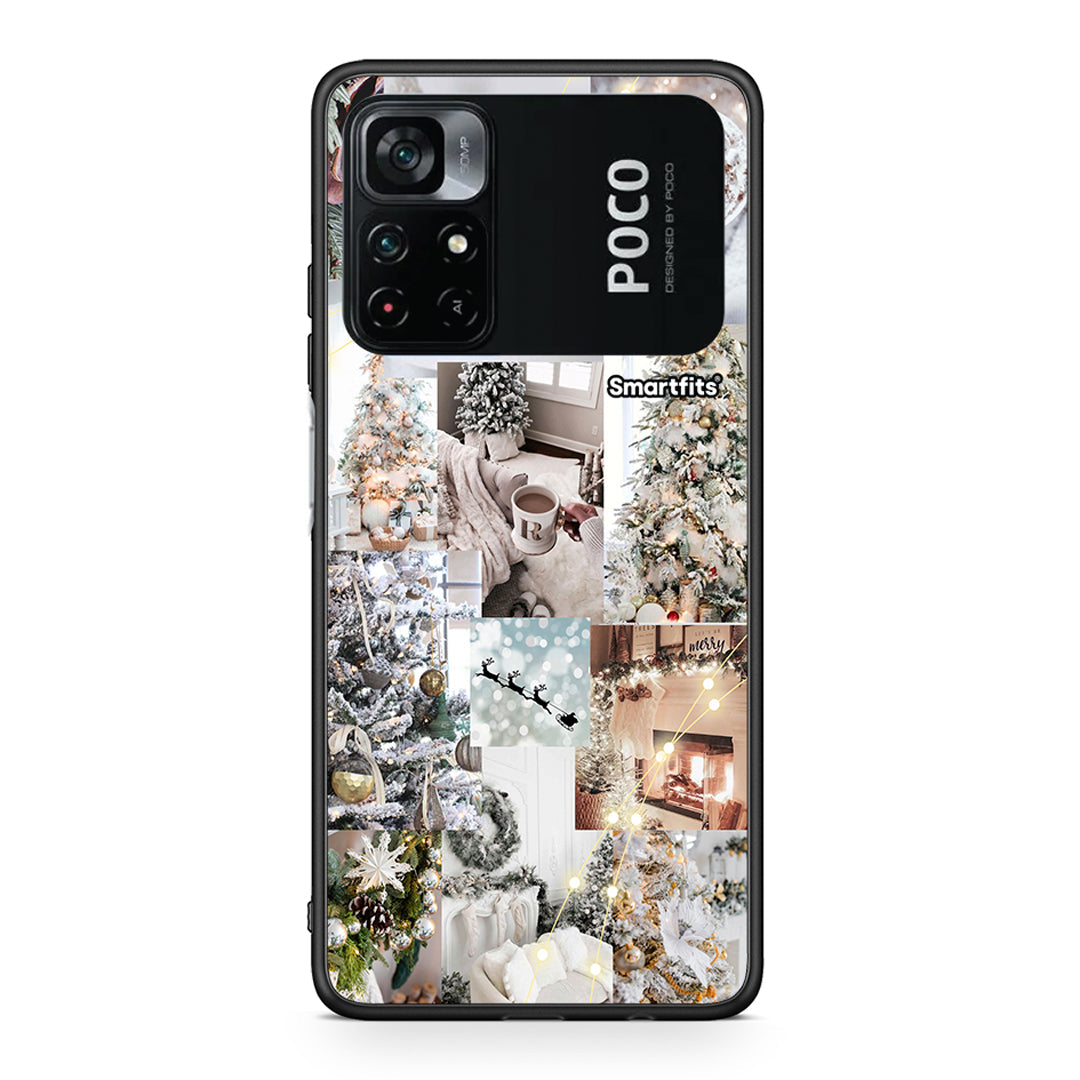 Xiaomi Poco M4 Pro 4G White Christmas θήκη από τη Smartfits με σχέδιο στο πίσω μέρος και μαύρο περίβλημα | Smartphone case with colorful back and black bezels by Smartfits
