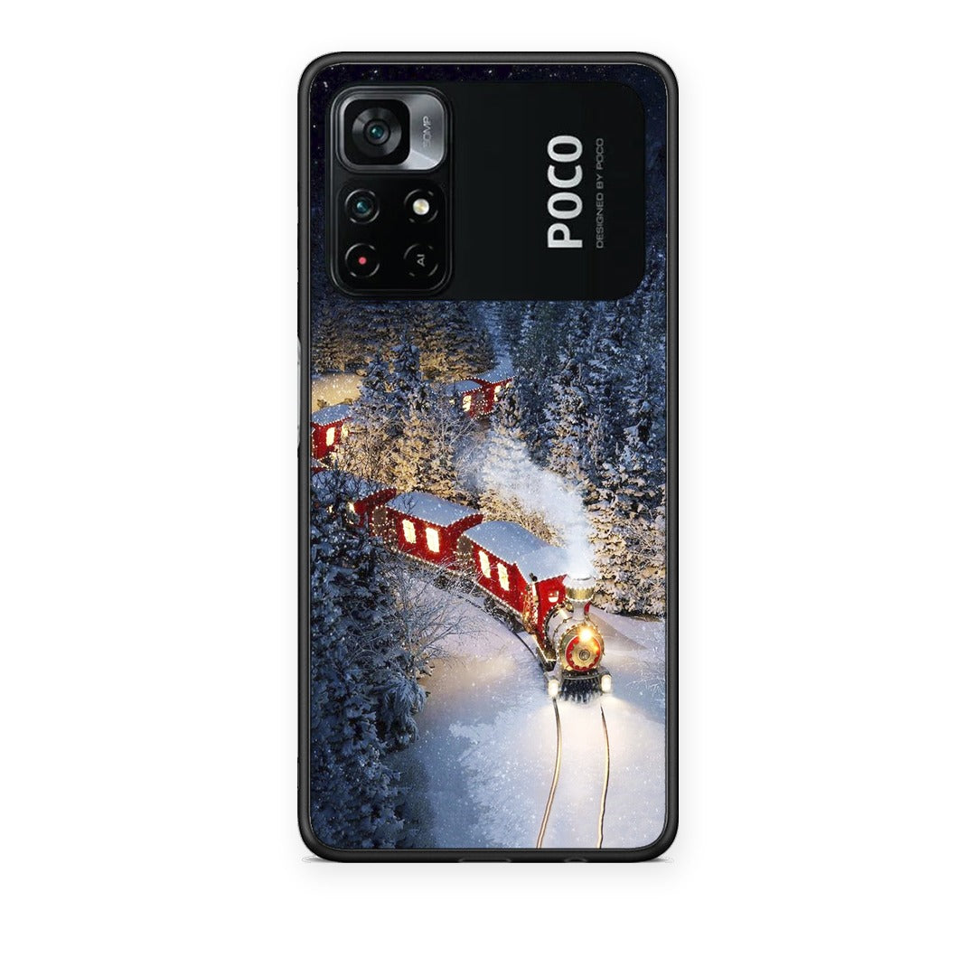 Θήκη Xiaomi Poco M4 Pro 4G Xmas Train από τη Smartfits με σχέδιο στο πίσω μέρος και μαύρο περίβλημα | Xiaomi Poco M4 Pro 4G Xmas Train case with colorful back and black bezels