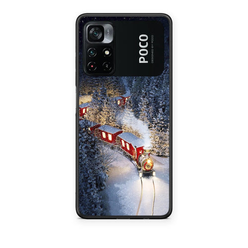 Θήκη Xiaomi Poco M4 Pro 4G Xmas Train από τη Smartfits με σχέδιο στο πίσω μέρος και μαύρο περίβλημα | Xiaomi Poco M4 Pro 4G Xmas Train case with colorful back and black bezels