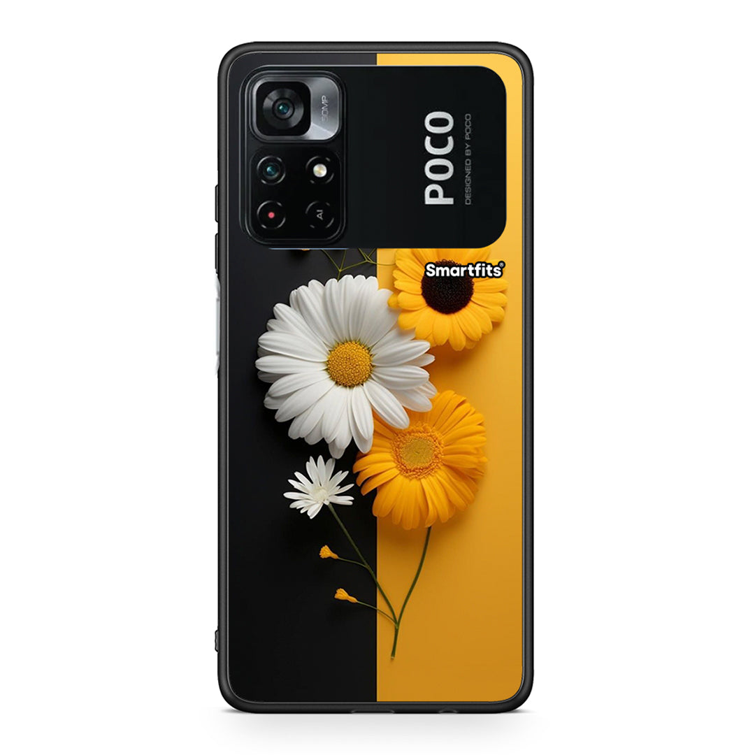 Xiaomi Poco M4 Pro 4G Yellow Daisies θήκη από τη Smartfits με σχέδιο στο πίσω μέρος και μαύρο περίβλημα | Smartphone case with colorful back and black bezels by Smartfits