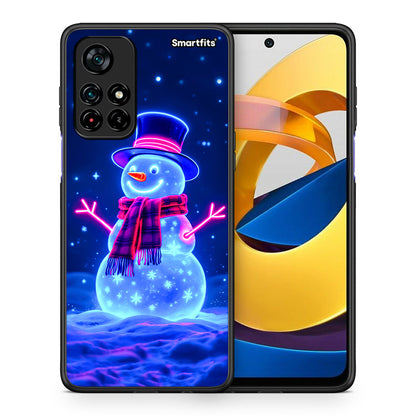Θήκη Xiaomi Poco M4 Pro 5G Christmas Neon Snowman από τη Smartfits με σχέδιο στο πίσω μέρος και μαύρο περίβλημα | Xiaomi Poco M4 Pro 5G Christmas Neon Snowman case with colorful back and black bezels