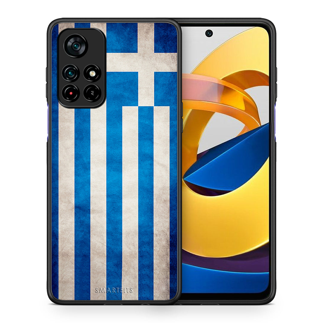 Θήκη Xiaomi Poco M4 Pro 5G Greek Flag από τη Smartfits με σχέδιο στο πίσω μέρος και μαύρο περίβλημα | Xiaomi Poco M4 Pro 5G Greek Flag case with colorful back and black bezels