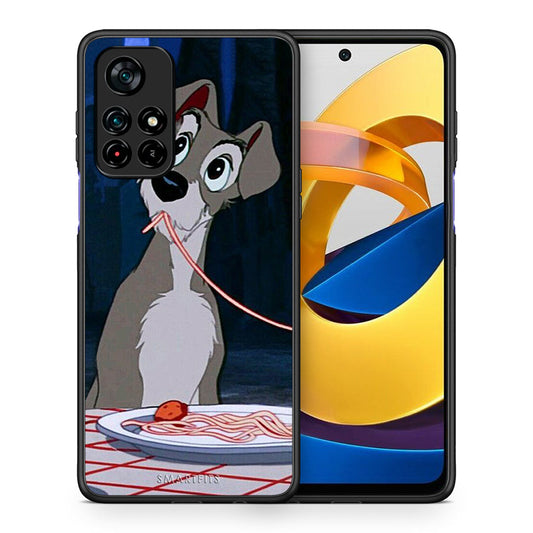 Θήκη Αγίου Βαλεντίνου Xiaomi Poco M4 Pro 5G Lady And Tramp 1 από τη Smartfits με σχέδιο στο πίσω μέρος και μαύρο περίβλημα | Xiaomi Poco M4 Pro 5G Lady And Tramp 1 case with colorful back and black bezels