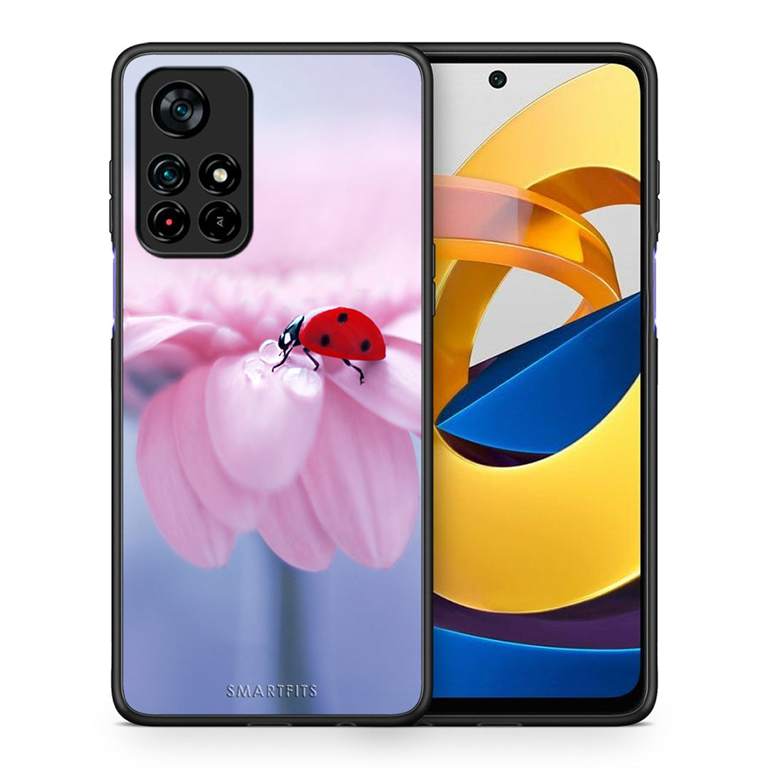 Θήκη Xiaomi Poco M4 Pro 5G Ladybug Flower από τη Smartfits με σχέδιο στο πίσω μέρος και μαύρο περίβλημα | Xiaomi Poco M4 Pro 5G Ladybug Flower case with colorful back and black bezels