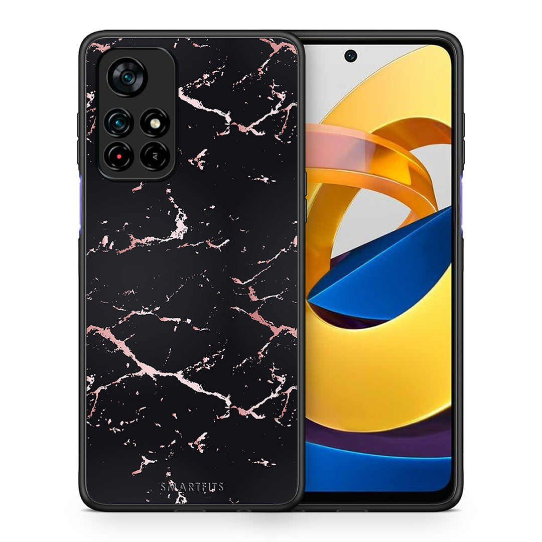 Θήκη Xiaomi Poco M4 Pro 5G Black Rosegold Marble από τη Smartfits με σχέδιο στο πίσω μέρος και μαύρο περίβλημα | Xiaomi Poco M4 Pro 5G Black Rosegold Marble case with colorful back and black bezels