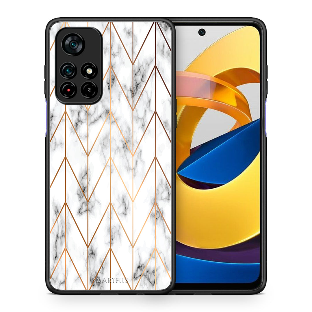 Θήκη Xiaomi Poco M4 Pro 5G Gold Geometric Marble από τη Smartfits με σχέδιο στο πίσω μέρος και μαύρο περίβλημα | Xiaomi Poco M4 Pro 5G Gold Geometric Marble case with colorful back and black bezels